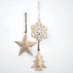 Star, Tree Or Snowflake Gold Wash Christmas Ornament, 3 Style Options