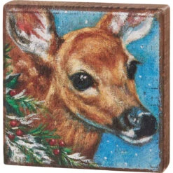 Christmas Woodland Deer Winter Block Sign