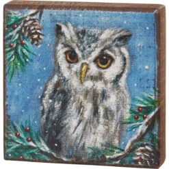 Christmas Woodland Owl Winter Block Sign
