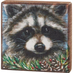 Christmas Woodland Raccoon Winter Block Sign