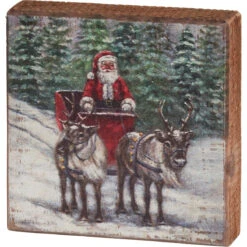 Santa's Sleigh & Reindeer Block Sign