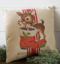 Vintage Look Reindeer Mini Pillow