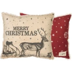 "Merry Christmas" Two-Sided Reindeer & Sleigh Pillow