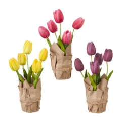 Real Touch Potted Tulips Wrapped In Paper, 3 Color Options
