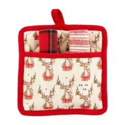 Reindeer Pot Holder Trivet With Dish Towels, 3-Piece Set By Mud Pie