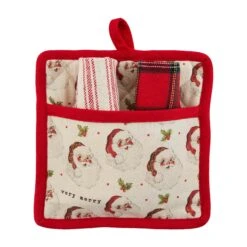Santa Claus Pot Holder Trivet With Dish Towels, 3-Piece Set By Mud Pie