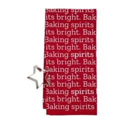 "Baking Spirits Bright" Christmas Kitchen Towel & Cookie Cutter 2-Piece Set By Mud Pie