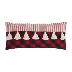 Buffalo Plaid Check & Stripe Lumbar Tassel Pillow, Red & Black