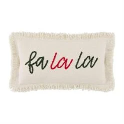 "Fa La La" Boucle' Embroidered Mini Christmas Pillow By Mud Pie