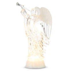Lighted Angel With Trumpet & Silver Swirling Glitter, 12” (Pick Up Only)