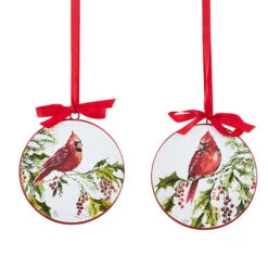 Cardinal Disc Shaped Christmas Ornament, 2 Style Options