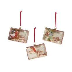 Vintage Look Glass Post Card Ornament, 3 Style Options