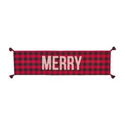 Reversible "Merry" Buffalo Plaid Check Christmas Holiday Table Runner By Mud Pie -Winter Gifts Market 43900115