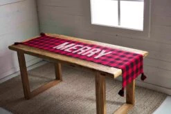 Reversible "Merry" Buffalo Plaid Check Christmas Holiday Table Runner By Mud Pie