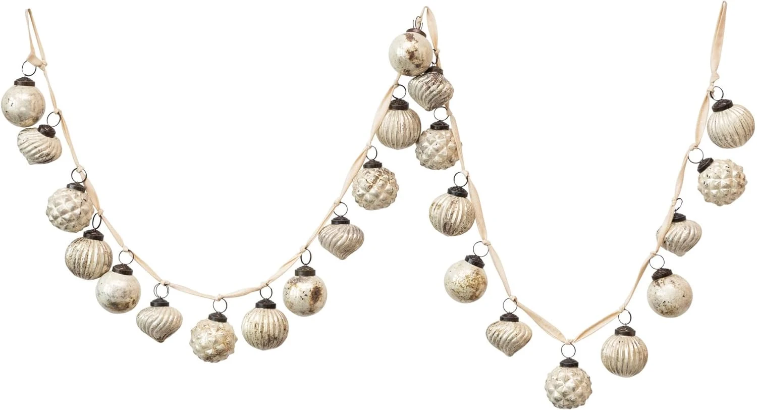 72"L Mercury Glass Ball Ornament Garland, Matte White 3 72"L Mercury Glass Ball Ornament Garland, Matte White - Image 3