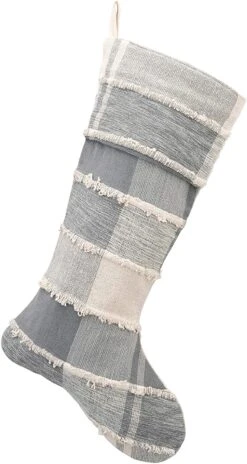 Cotton Plaid Christmas Stocking With Frayed Edges