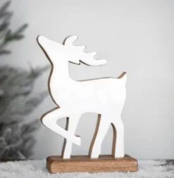 Wooden Reindeer With White Enamel Finish