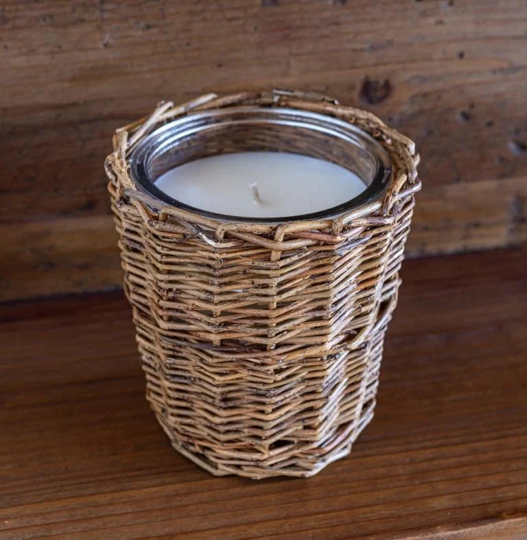 French Willow Wrapped Glass Candle, Cowgirl Scent By Porch View Home 1 French Willow Wrapped Glass Candle, Cowgirl Scent By Porch View Home