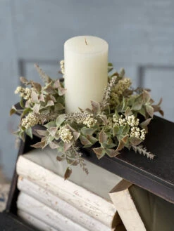Autumn Herbs Candle Ring, Cream, 10"