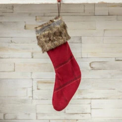 Red Plaid Flannel Stocking With Fur Cuff