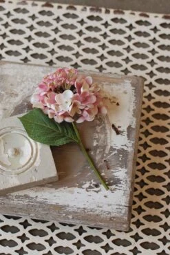 Hydrangea Pick, Pink & Cream, 9"