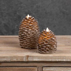 Pinecone Moving Flame Candle, 2 Size Options