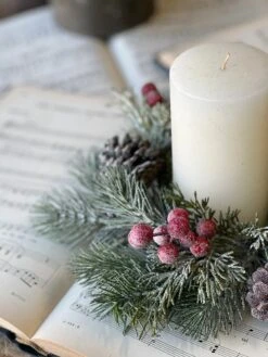 Frosted Fir & Berry Candle Ring, 10" -Winter Gifts Market XG46262