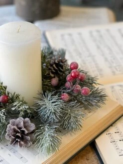 Frosted Fir & Berry Candle Ring, 10" -Winter Gifts Market XG46263