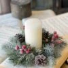 Frosted Fir & Berry Candle Ring, 10"