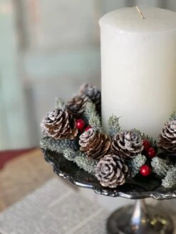 Icy Berries & Mini Pinecone Candle Ring, 3" -Winter Gifts Market XG50324