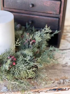 Siberian Cypress Candle Ring, Red, 14" -Winter Gifts Market XG78243