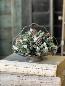 Snowy Mini Pinecone Half Sphere, 7”