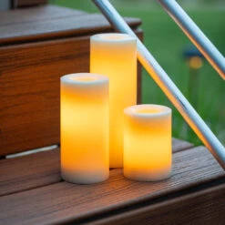 Outdoor Weighted Pillar Candle, Cream, 3 Size Options -Winter Gifts Market aww34111cr 3