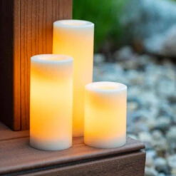 Outdoor Weighted Pillar Candle, Cream, 3 Size Options -Winter Gifts Market aww34111cr 6