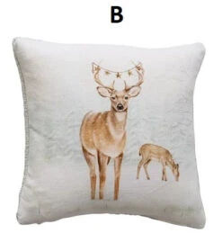 Cotton Printed Slub Pillow With Forest Animals And Bouclé Fabric Back, 2 Style Options -Winter Gifts Market b 53b805d6 1b20 4249 8f82 65fd46db789a
