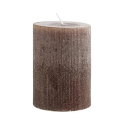 4" Unscented Pleated Pillar Candle, Powder Finish, Leather Color