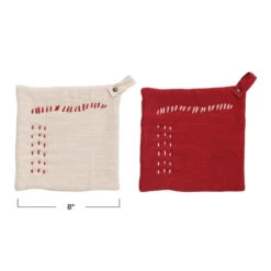 Cotton Slub Pot Holder With Embroidery, 2 Color Options -Winter Gifts Market frthylsvissz