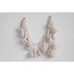 Hand-Woven Cotton Tassel Garland, Cream, 72”
