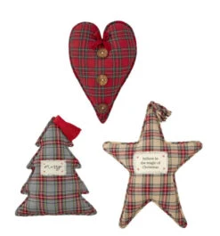 Tartan Plaid Christmas Shape Cotton Pillow, 3 Style Options