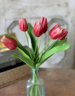 Tulip Time Bundle, Real-Touch Blooms, Carmine, 14.5”