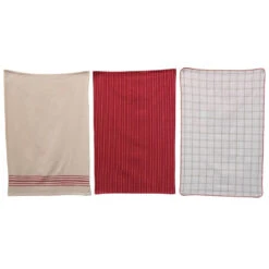 Woven Cotton Christmas Kitchen Towel, Red, 3 Style Options