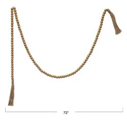 72"L Paulownia Wood Bead Garland With Jute Tassel, Gold Finish -Winter Gifts Market xm8039 2