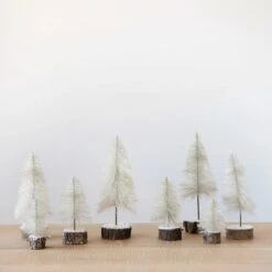 Bottle Brush Tree With Wood Slice Base, Cream, 4 Size Options -Winter Gifts Market xm8425 1