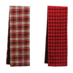 Fabric Plaid Table Runner, Red, 2 Style Options