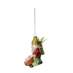 Hand-Painted Glass Santa Gnome Ornament With Wheelbarrow