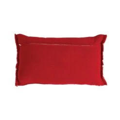 Lumbar Pillow With Gold Foil Deer & Frayed Edge, Red -Winter Gifts Market xm9927 4
