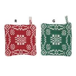 Woven Cotton Pot Holder With Pattern, 2 Color Options -Winter Gifts Market xs0058a 1