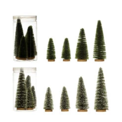 Bottle Brush Trees With Wood Base, Boxed Set Of 4, 2 Color Options