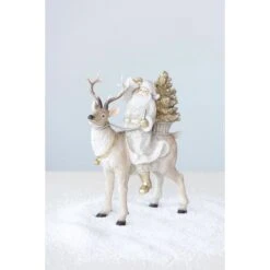 White Deer With Glitter Santa & Tree