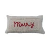 "Merry" Cotton Slub Lumbar Pillow With Fringe & Embroidery, Cream & Red